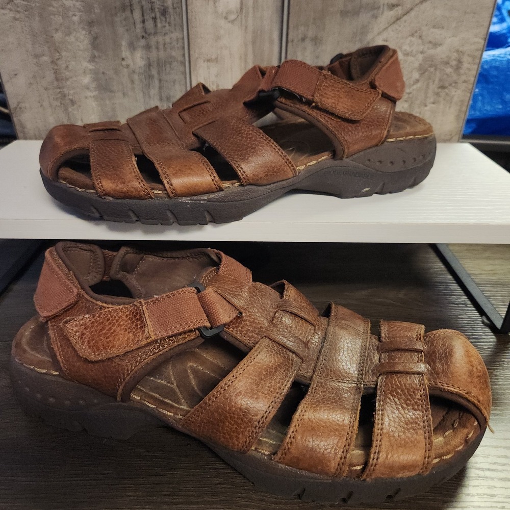 Earth Shoes Mens Sandals Size 11 Brown Leather Fisherman Adjustable Summer Y2K